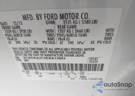 2014 Ford Edge Sel z USA, uszkodzony, nr VIN 2FMDK4JC3EBA13953